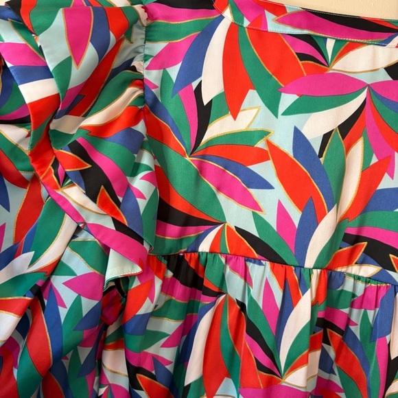 Emily McCarthy Colorful Ruffled Shoulders Bib Collar Flowy Blouse women’s L - Picture 7 of 13